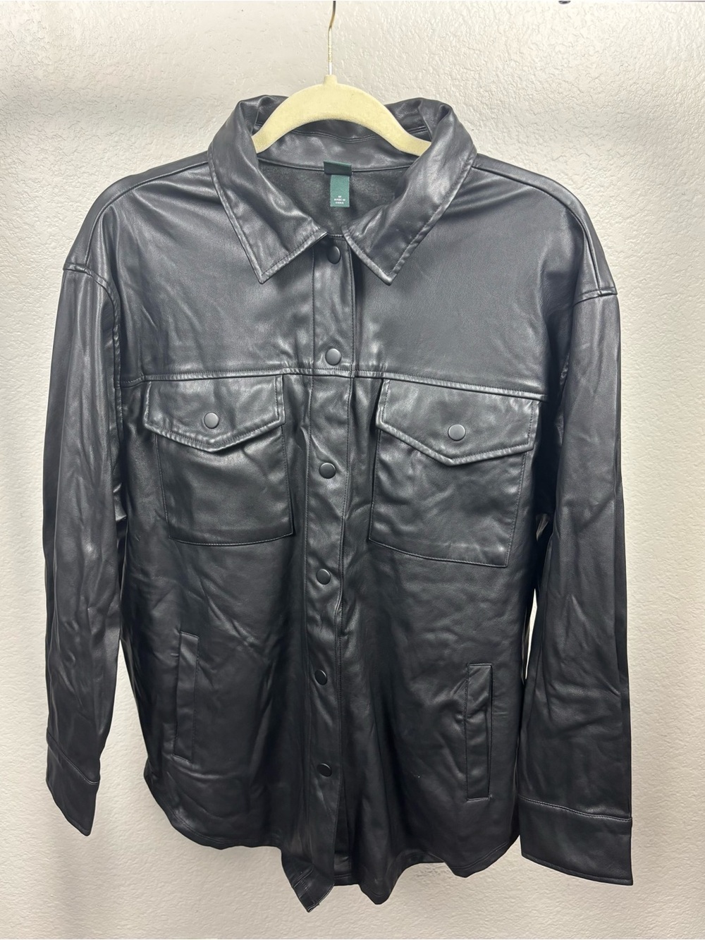 Wild Fable Black Faux Leather Button-Front Shirt Jacket